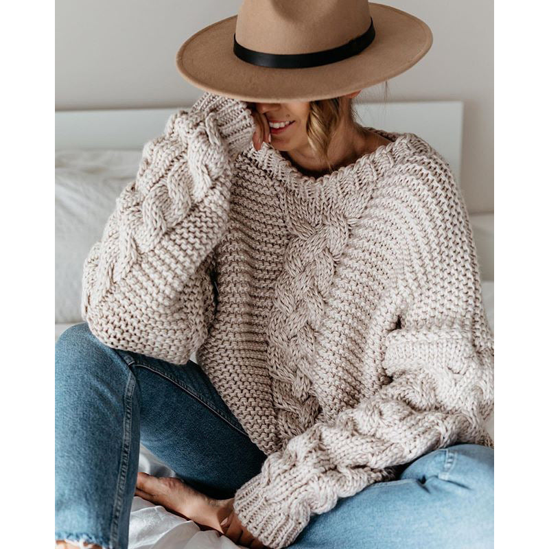 Damen Grobstrickpullover mit dekorativen Zopfmustern und lockerer Passform Drune