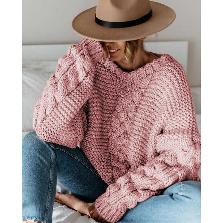 Damen Grobstrickpullover mit voluminösen Ärmeln und Zopfdesign Drune