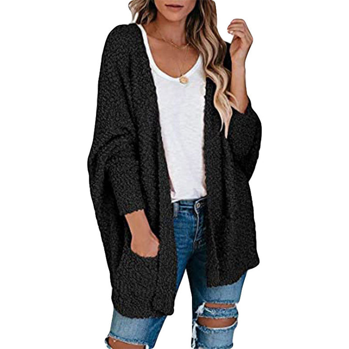 Damen gemütliche Strickjacke mit voluminösen Ärmeln und praktischen Taschen Drune