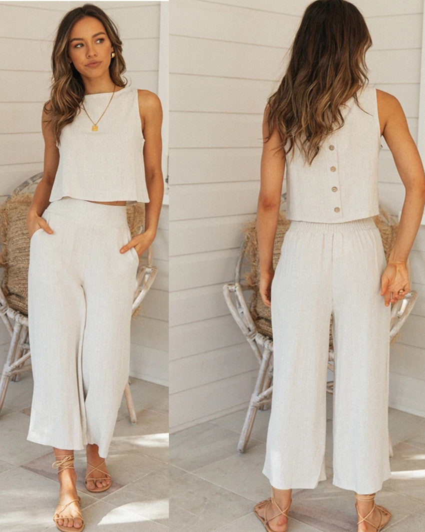 Damen Zweiteiler mit lässigem Schnitt und elegantem Button-Design Drune