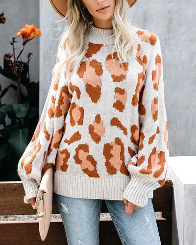 Drune | Sweater - Oversized Fit - Wollmischung Strick - Rundhals - Leopardenmuster
