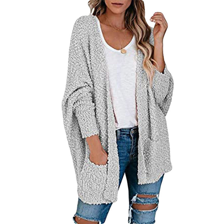 Damen gemütliche Strickjacke mit voluminösen Ärmeln und praktischen Taschen Drune