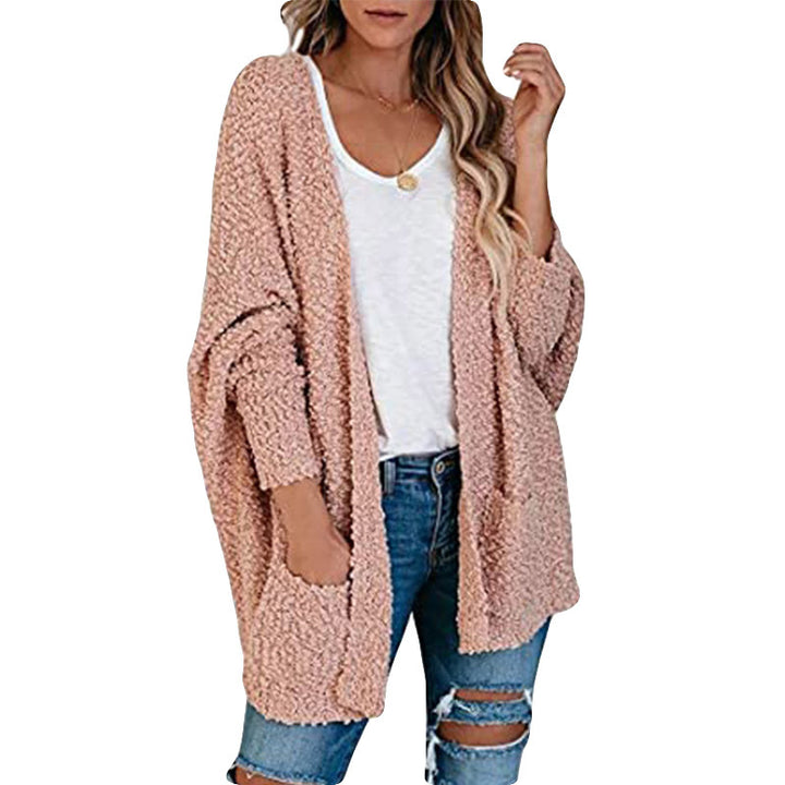 Damen gemütliche Strickjacke mit voluminösen Ärmeln und praktischen Taschen Drune
