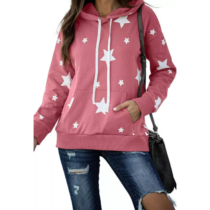 Damen lockerer Hoodie mit Sternenmotiv und praktischer Kängurutasche Drune