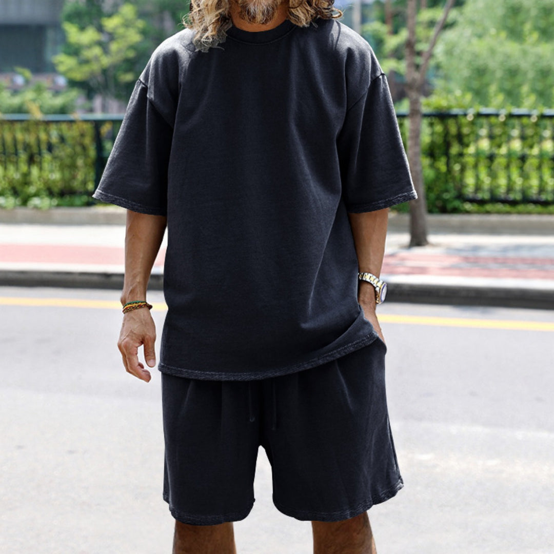Drune | Lockeres T-Shirt Shorts einfarbiges Set