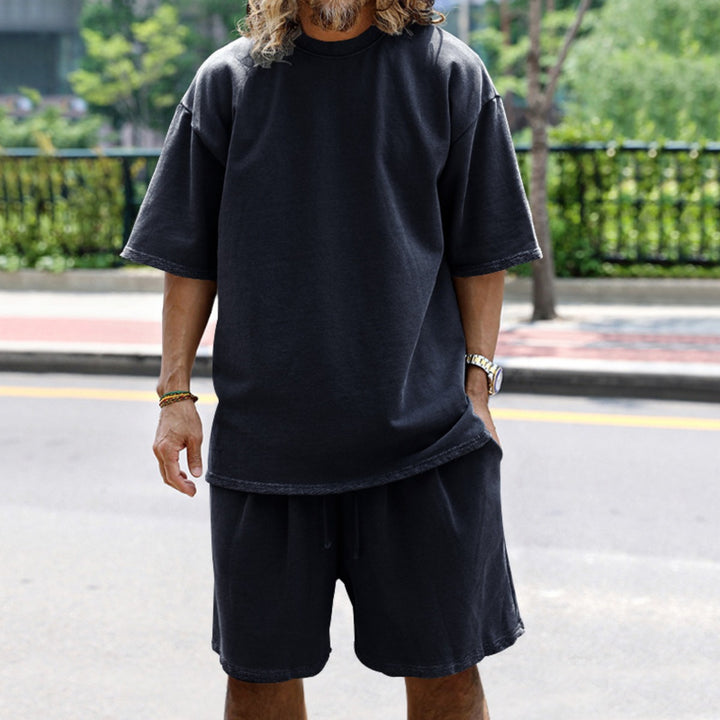 Drune | Lockeres T-Shirt Shorts einfarbiges Set