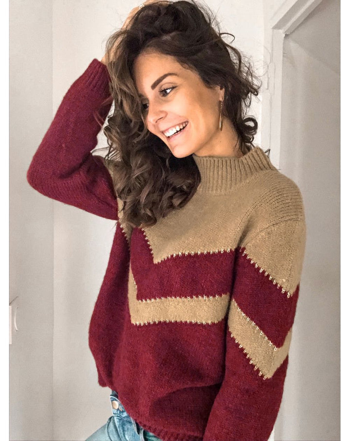 Damen Strickpullover mit V-Ausschnitt und kontrastierendem Chevrondesign Drune