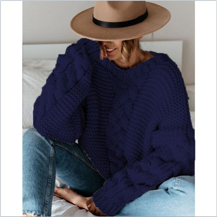 Damen Grobstrickpullover mit voluminösen Ärmeln und Zopfdesign Drune