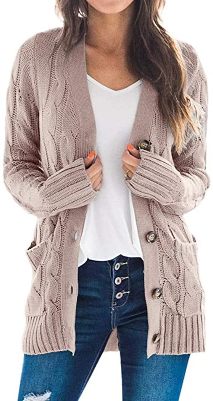 Damen Grobstrick-Cardigan mit praktischen Taschen und Knopfdetail Drune
