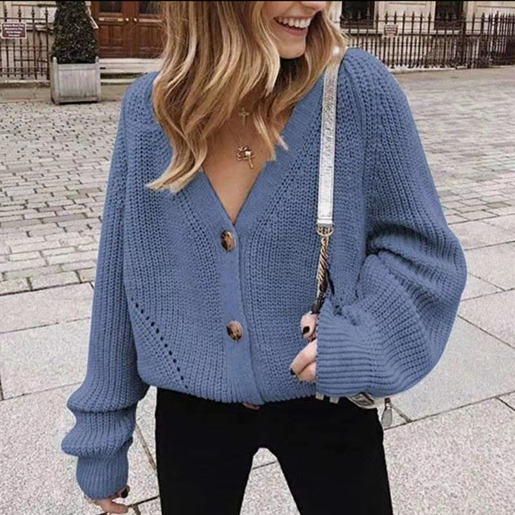 Damen Modischer Grobstrick-Cardigan mit Knopfdetails und weitem Schnitt Drune
