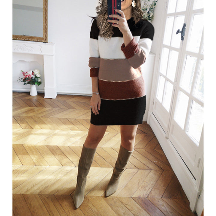 Damen Strickkleid mit modischem Streifenmuster und elegantem Hoverboard-Effekt Drune