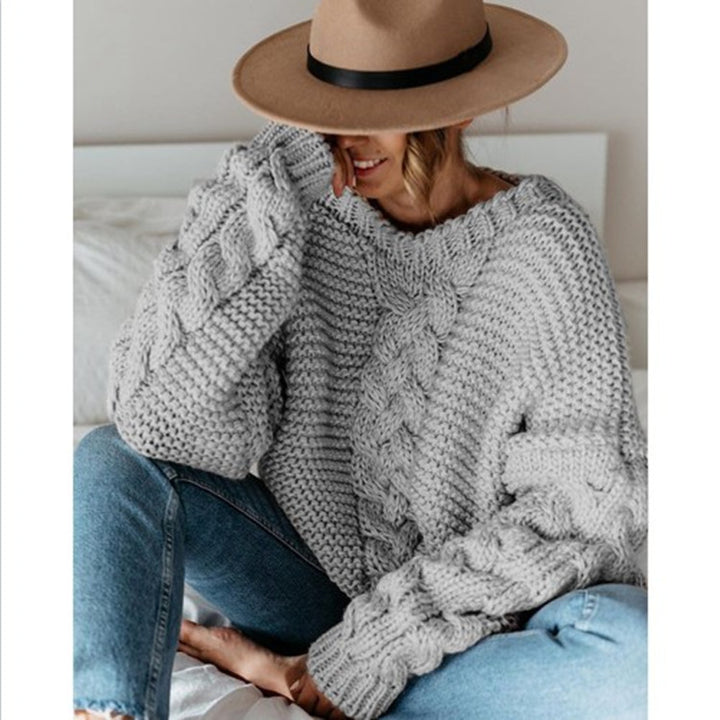 Damen Grobstrickpullover mit voluminösen Ärmeln und Zopfdesign Drune