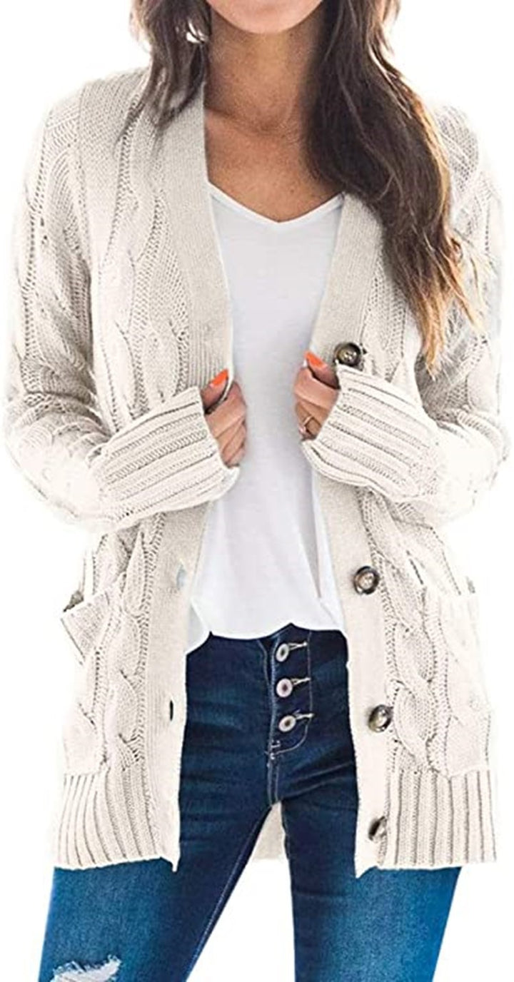 Damen Strickcardigan mit modischem Zopfmuster und praktischen Taschen Drune