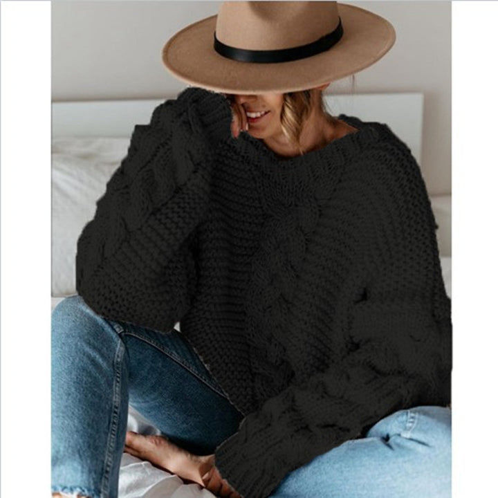 Damen Grobstrickpullover mit Zopfmuster und weiten Ärmeln Drune