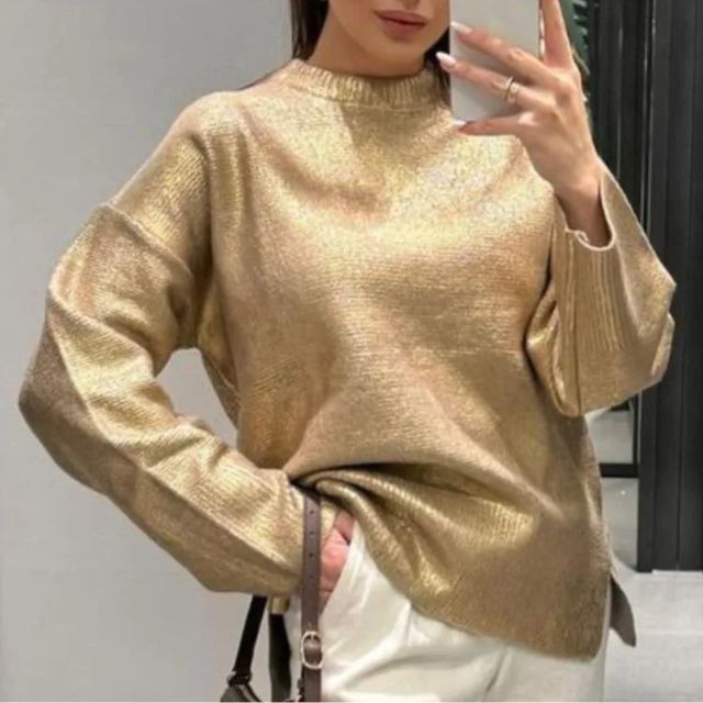 Drune | Metallischer Strickpullover mit texturiertem Finish
