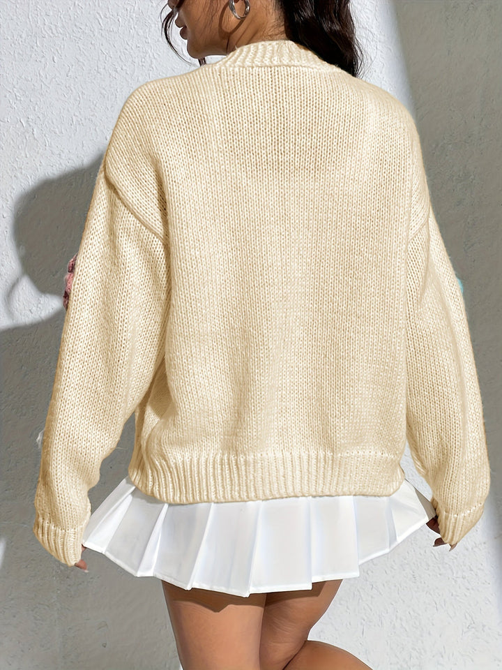 Drune | Blumenmuster Wolle Strickjacke Für Damen - Perfekt für Casual Days