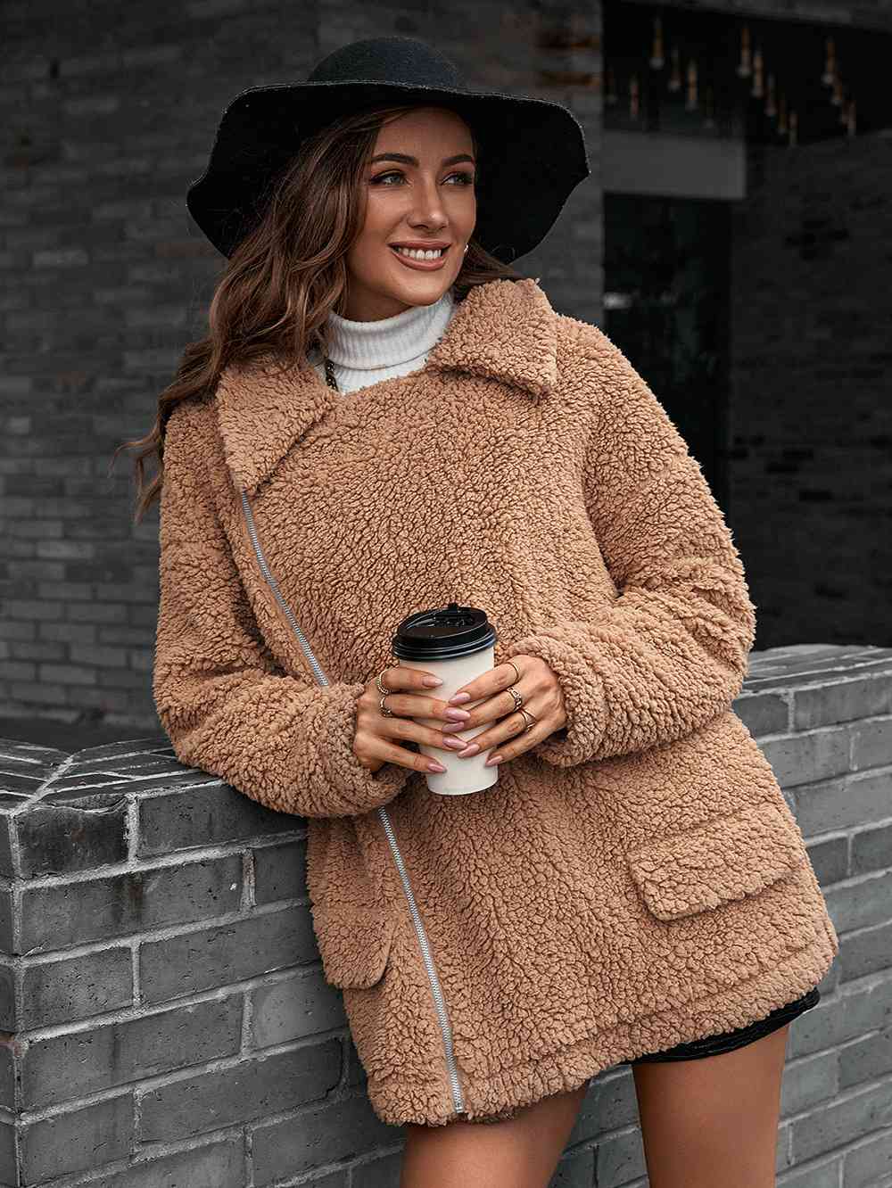 Drune | Double Take Zip up Teddy Jacke mit Kragen