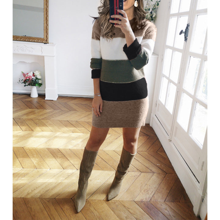 Damen Strickkleid mit modischem Streifenmuster und elegantem Hoverboard-Effekt Drune