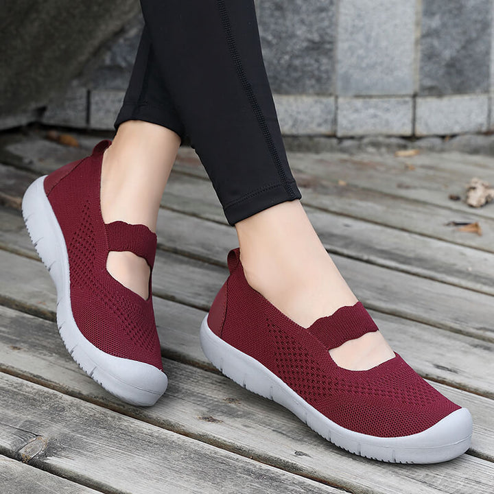 Damen nan elastischer Komfort-Ballerina mit welligem Riemen atmungsaktivem Strickoberteil und flexibler Profillaufsohle Drune