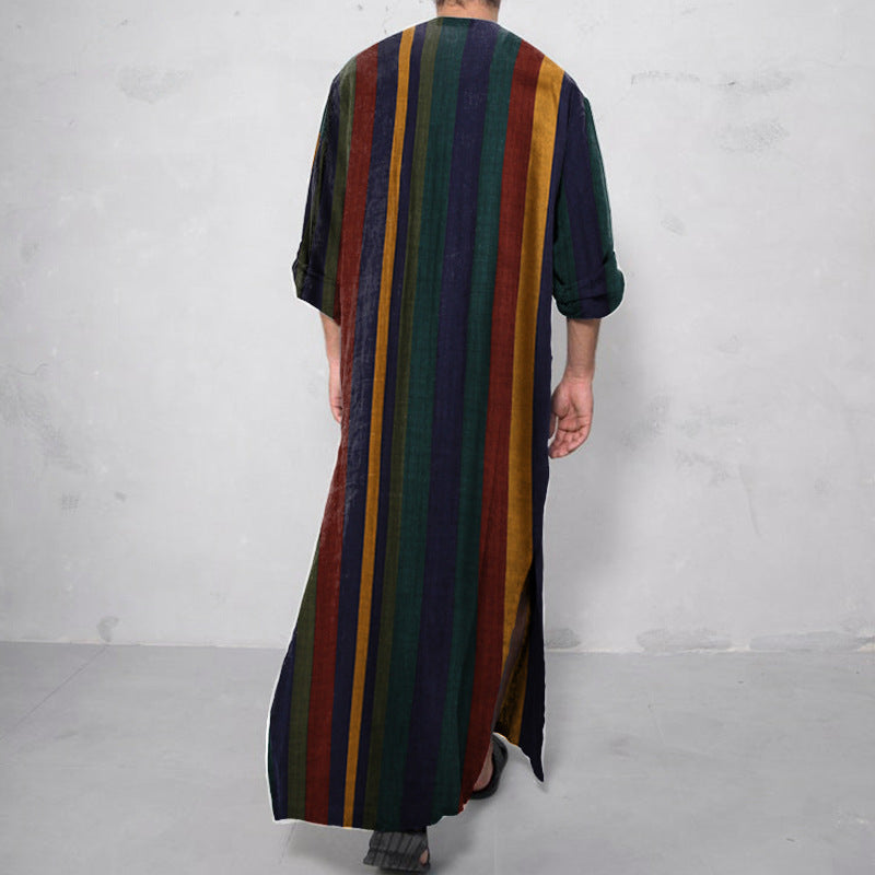 Damen nan lockeres Maxi-Leinenkleid mit durchgehender Knopfleiste Rundhalsausschnitt und aufgesetzten Taschen Drune