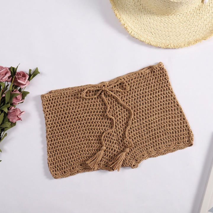 Damen Häkelshorts mit dekorativen Quasten und verstellbarem Bund Drune