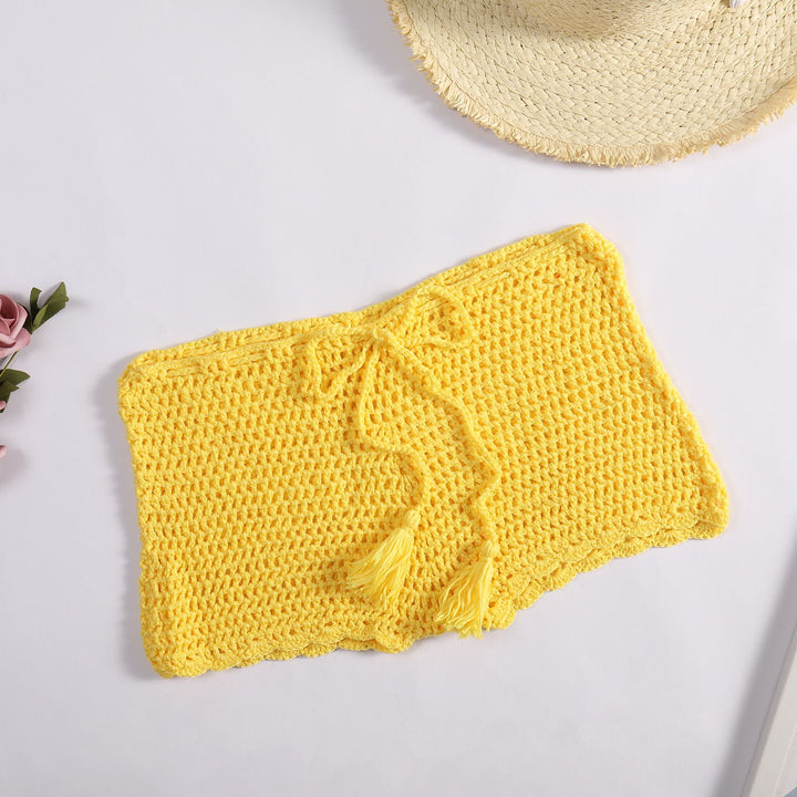 Damen Häkelshorts mit dekorativen Quasten und verstellbarem Bund Drune