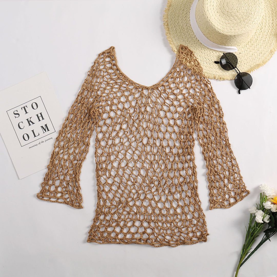 Damen luftiger Häkel-Poncho mit weitem Schnitt Drune