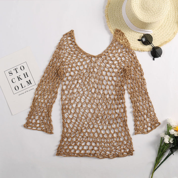 Damen luftiger Häkel-Poncho mit weitem Schnitt Drune