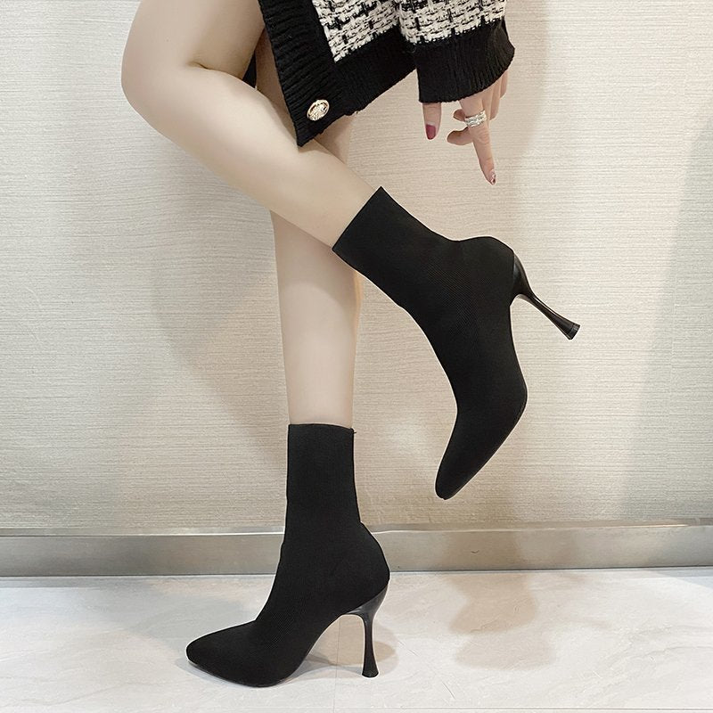 Damen nan Stretch-Sockenstiefelette mit spitzer Zehenpartie und geformtem Stiletto-Absatz Drune