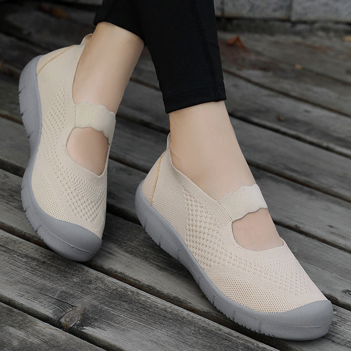 Damen nan elastischer Komfort-Ballerina mit welligem Riemen atmungsaktivem Strickoberteil und flexibler Profillaufsohle Drune