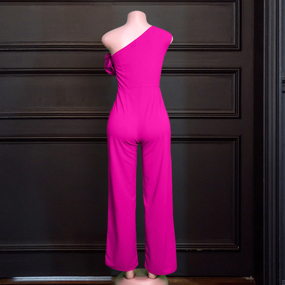 Damen einseitiger Jumpsuit mit eleganten Rüschen Drune