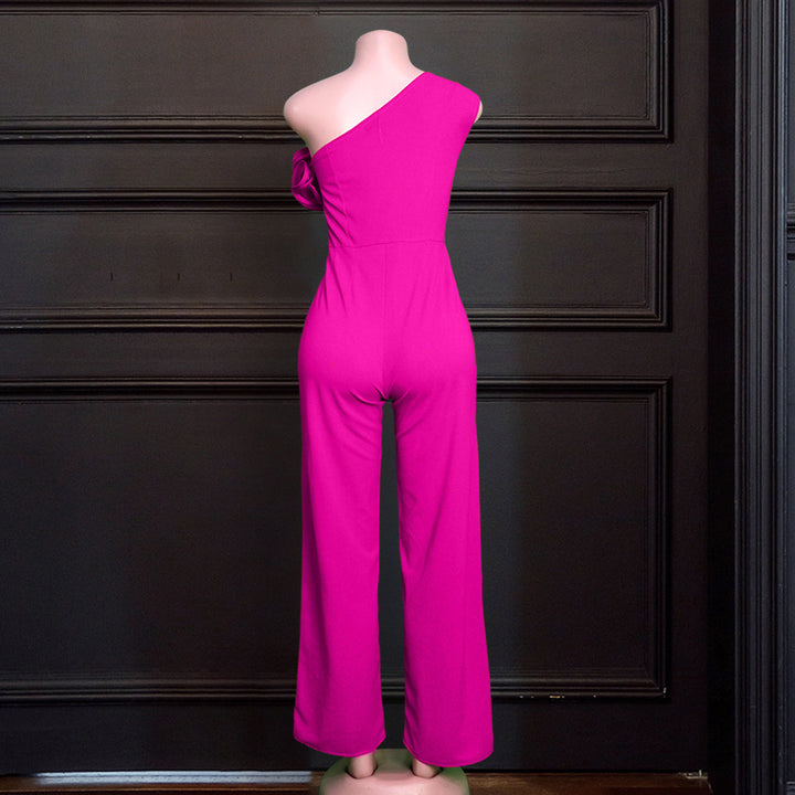 Damen einseitiger Jumpsuit mit eleganten Rüschen Drune