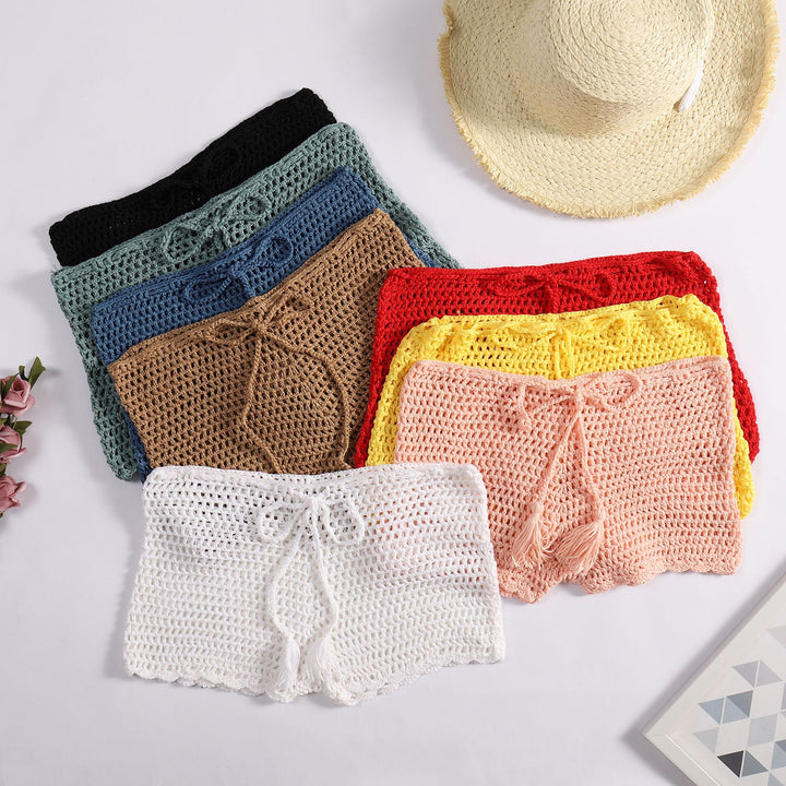 Damen Häkelshorts mit dekorativen Quasten und verstellbarem Bund Drune