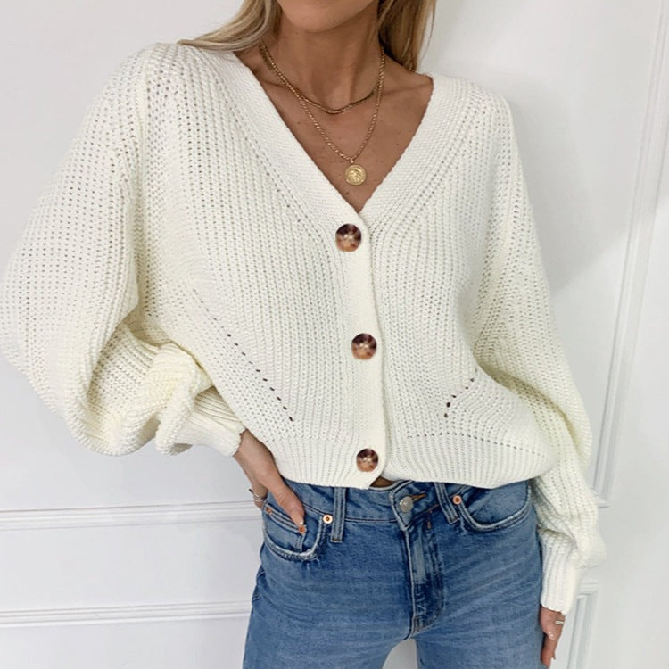 Damen kuschelige Strickjacke mit großen Knöpfen Drune