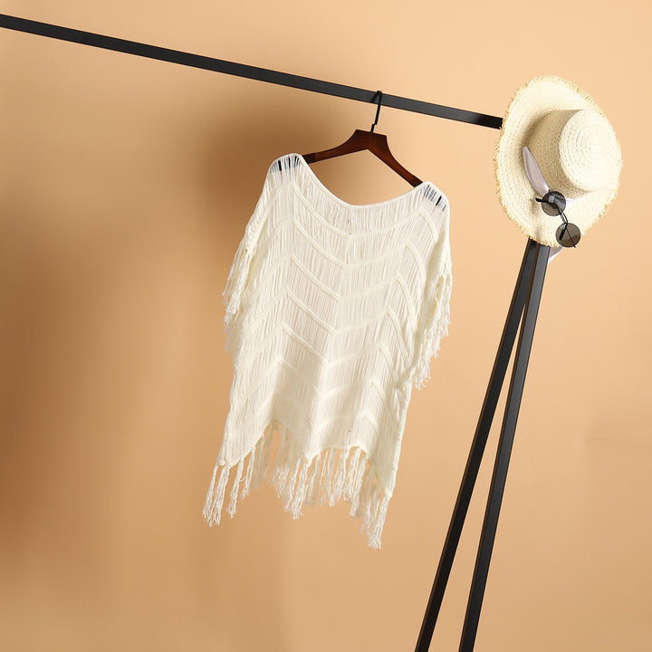 Damen luftiger Häkel-Strandponcho mit Fransen und elegantem Design Drune