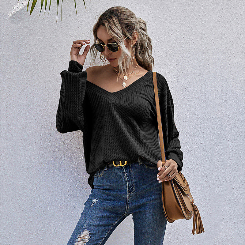 Damen lässiges Oversized-V-Pullover mit Strukturmuster Drune