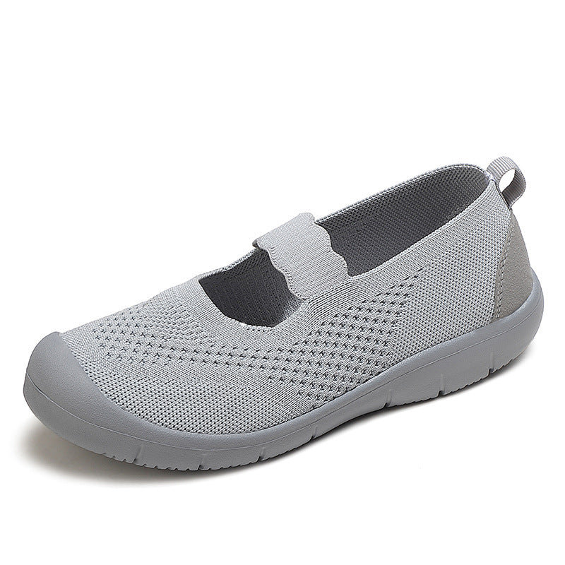 Damen nan elastischer Komfort-Ballerina mit welligem Riemen atmungsaktivem Strickoberteil und flexibler Profillaufsohle Drune