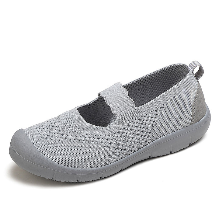 Damen nan elastischer Komfort-Ballerina mit welligem Riemen atmungsaktivem Strickoberteil und flexibler Profillaufsohle Drune