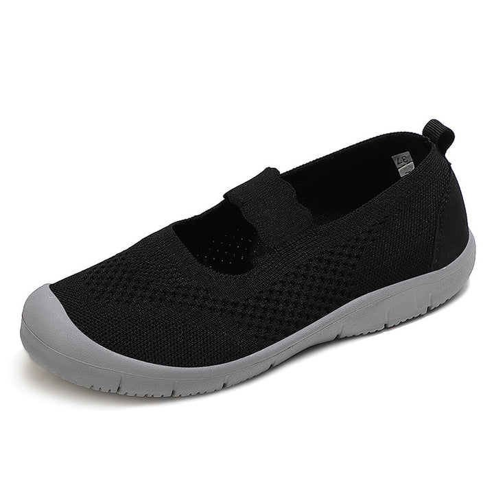 Damen nan elastischer Komfort-Ballerina mit welligem Riemen atmungsaktivem Strickoberteil und flexibler Profillaufsohle Drune