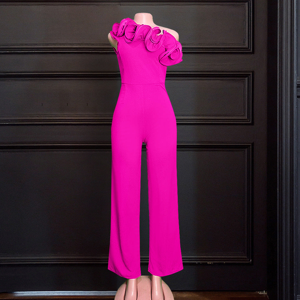 Damen einseitiger Jumpsuit mit eleganten Rüschen Drune