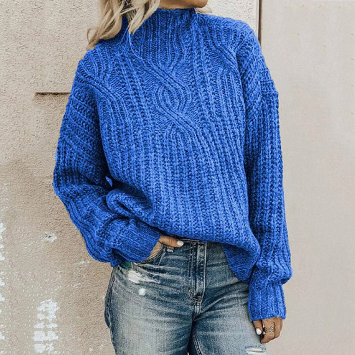 Damen Grobstrickpullover mit hohem Kragen und Zopfdetails Drune