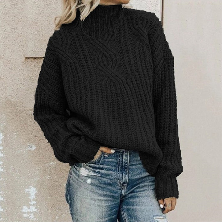 Damen Grobstrickpullover mit hohem Kragen und Zopfdetails Drune