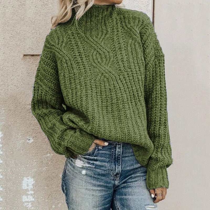 Damen Grobstrickpullover mit hohem Kragen und Zopfdetails Drune