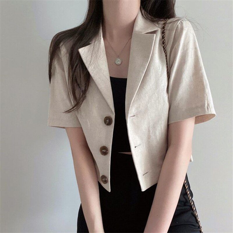 Drune | Blazer mit kurzen Ärmeln - leichter Leinenmix - Sommer Chic - lässige Schichtung