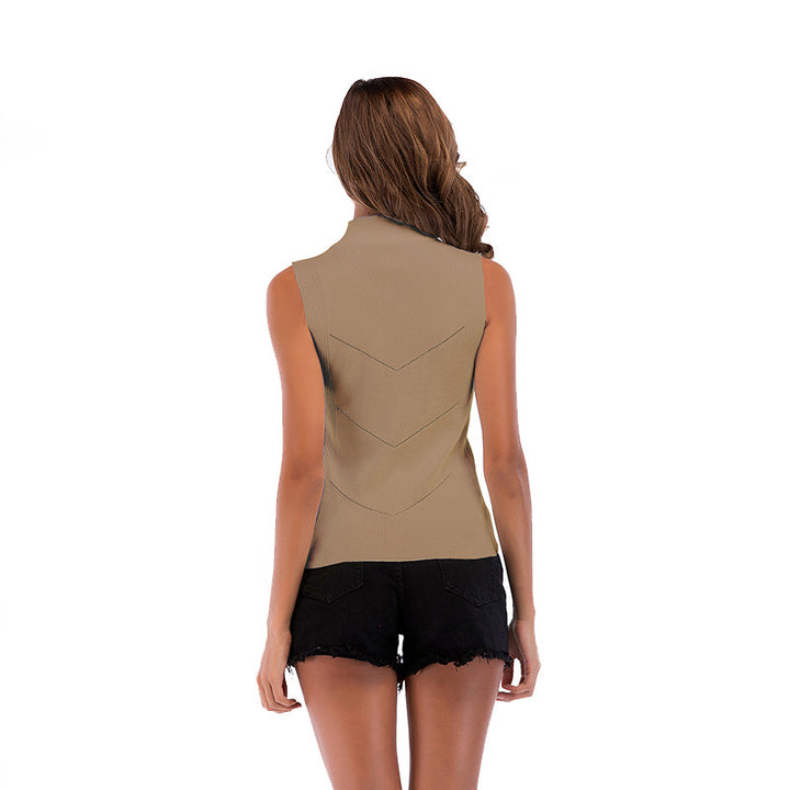 Damen körperbetontes Top mit hohem Kragen Drune