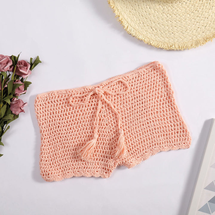 Damen Häkelshorts mit dekorativen Quasten und verstellbarem Bund Drune