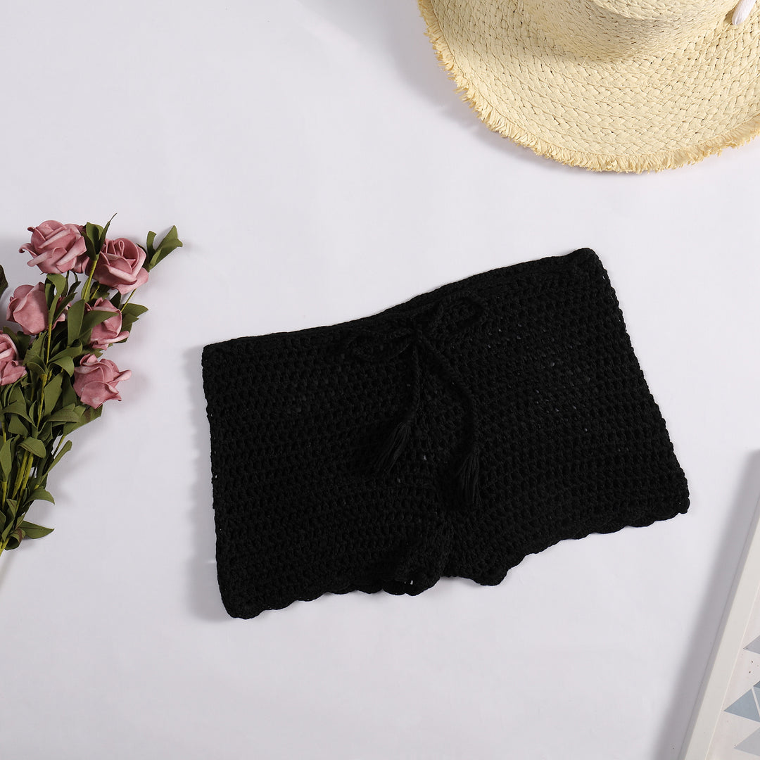 Damen Häkelshorts mit dekorativen Quasten und verstellbarem Bund Drune