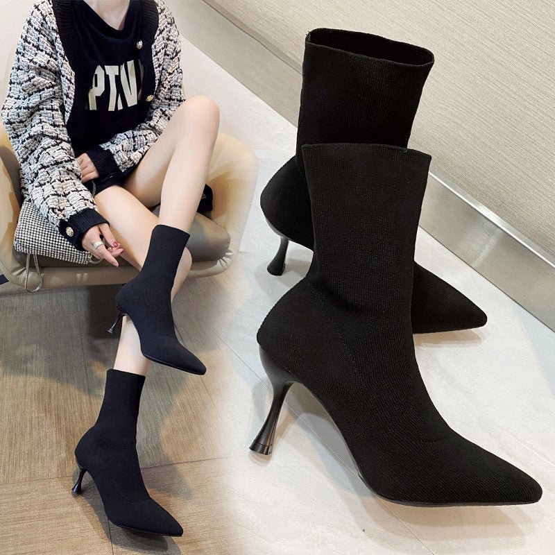 Damen nan Stretch-Sockenstiefelette mit spitzer Zehenpartie und geformtem Stiletto-Absatz Drune