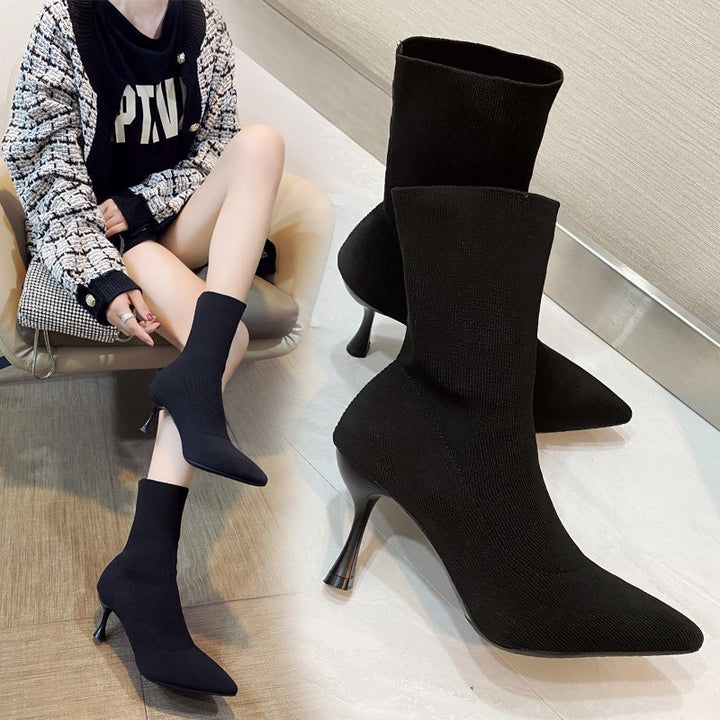 Damen nan Stretch-Sockenstiefelette mit spitzer Zehenpartie und geformtem Stiletto-Absatz Drune