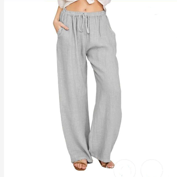 Damen nan weite Leinenhose mit elastischem Bund Kordelzug und Seitentaschen Drune